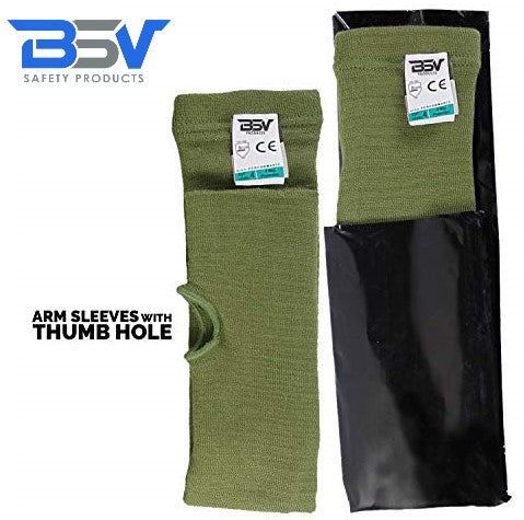 BSV Kevlar Arm Protection Mechanic Sleeves - Heat, Scratch & Cut Resistant Arm Sleeves with Thumb Hole - Bite Proof- 18 Inches, Sage Green - 1 Pair