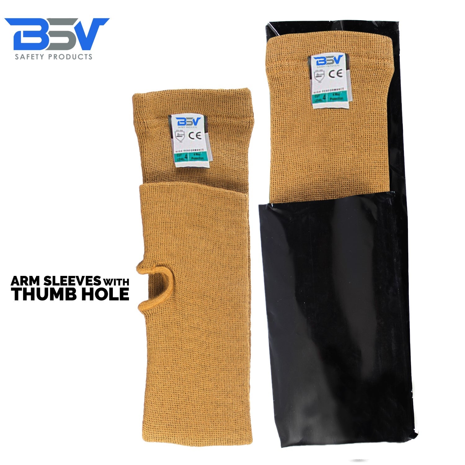 BSV Kevlar Sleeves- Heat, Scratch, Cut & Knife Resistant Arm Protective Sleeves with Thumb Hole-Bite Proof-18 Inches, D-Tan,1 Pair