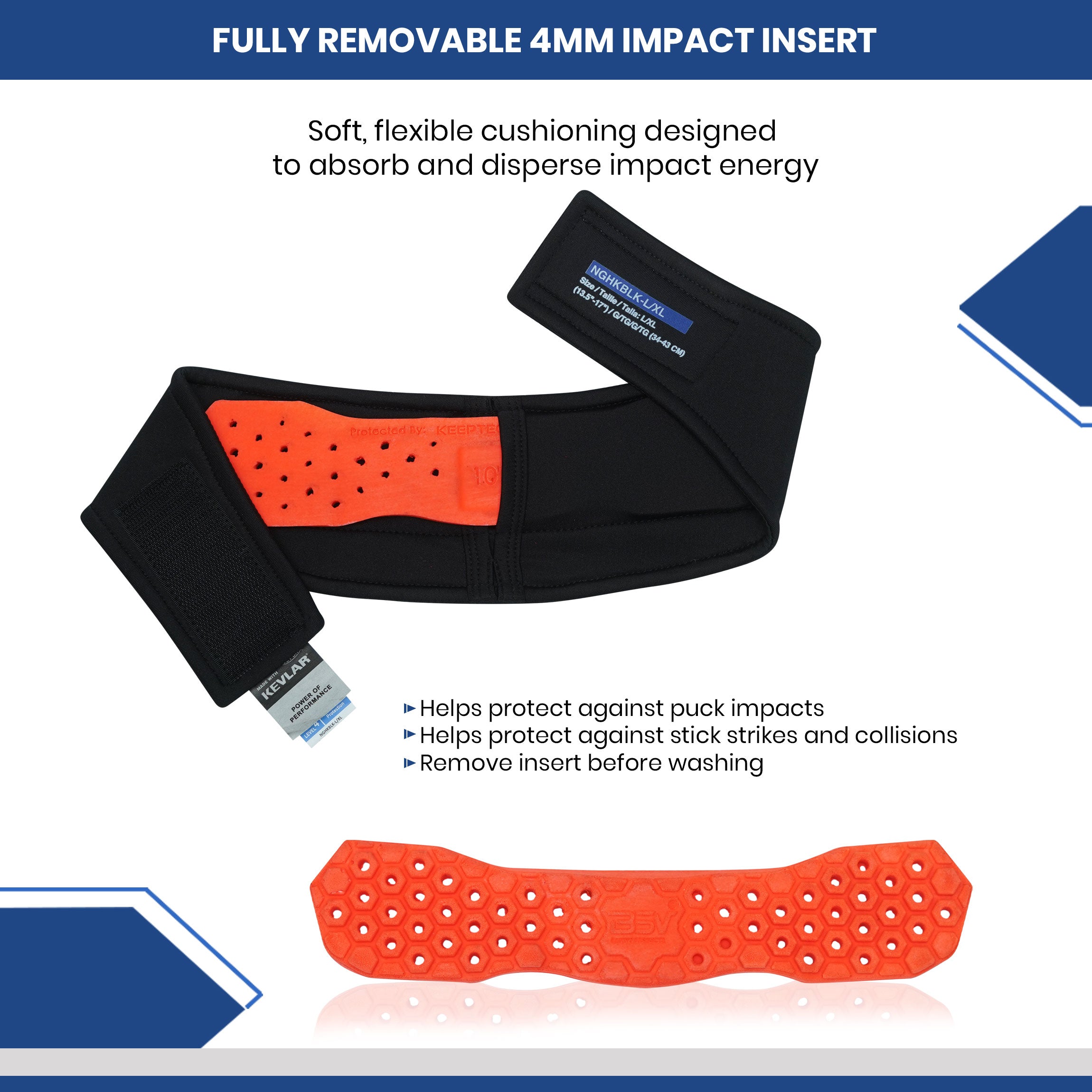 BSV Hockey Cut & Impact Resistant Neck Guard | ANSI A4 Kevlar® Composite Lining | Youth & Adult Hockey Protection