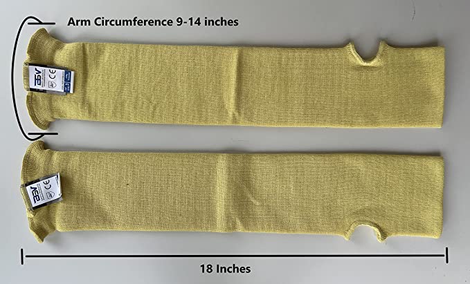 BSV Cut, Scratch, Heat & Knife Resistant Kevlar Arm Sleeves with Thumb Hole - 18 inches - Yellow - 1 Pair