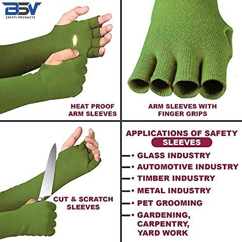 BSV Kevlar Arm Protection Mechanic Sleeves- Heat, Scratch & Cut Resistant Arm Sleeve with Finger Opening - Bite Proof- 18 Inches, Sage Green, 1 Pair