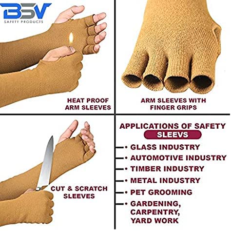 BSV Kevlar Arm Protection Mechanic Sleeves- Heat, Scratch & Cut Resistant Arm Sleeve with Finger Opening - Bite Proof- 18 Inches, Desert Tan, 1 Pair